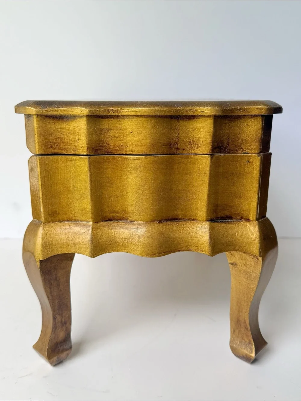 Vintage Italian Florentine Gilt Gold Wooden Hinged Chest Musical Jewelry Box